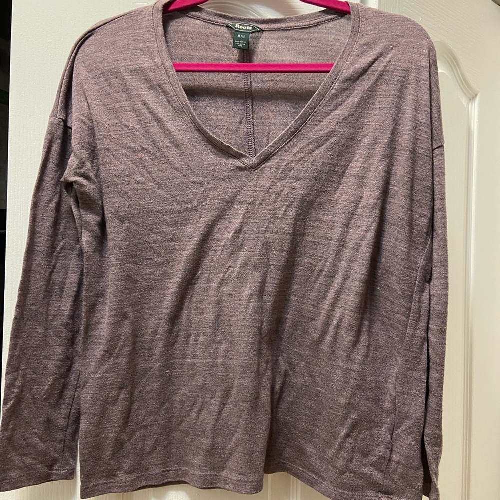 ROOTS Women's V-Neck Long Sleeve Top - Purple
